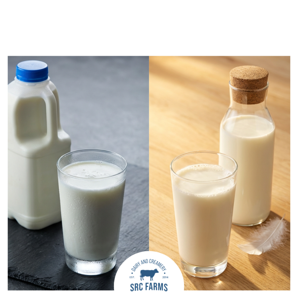 A2 Milk in Bottle and Glass